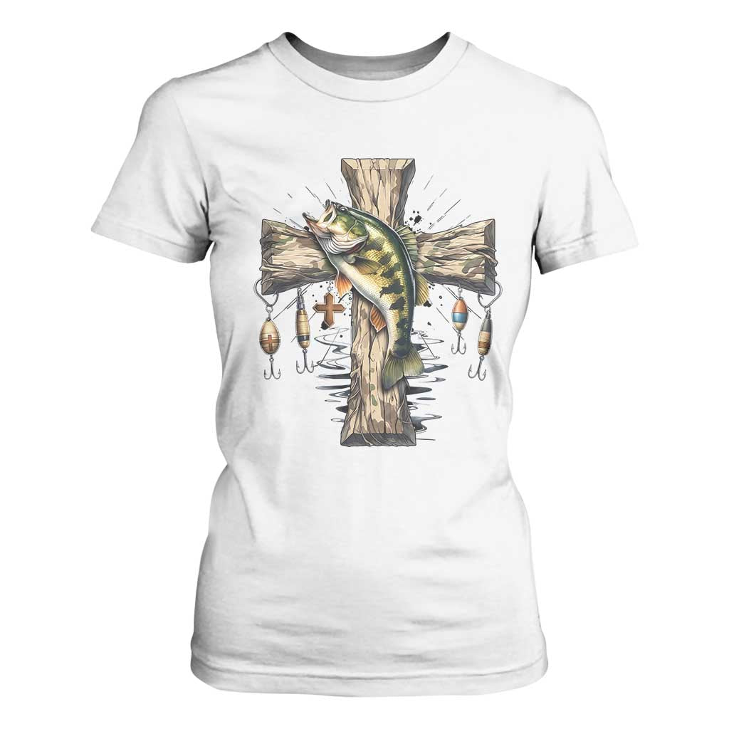 Camo Jesus Cross Fishing T Shirt For Women Faith Family Fishing Fathers Day TS12 White Print Your Wear