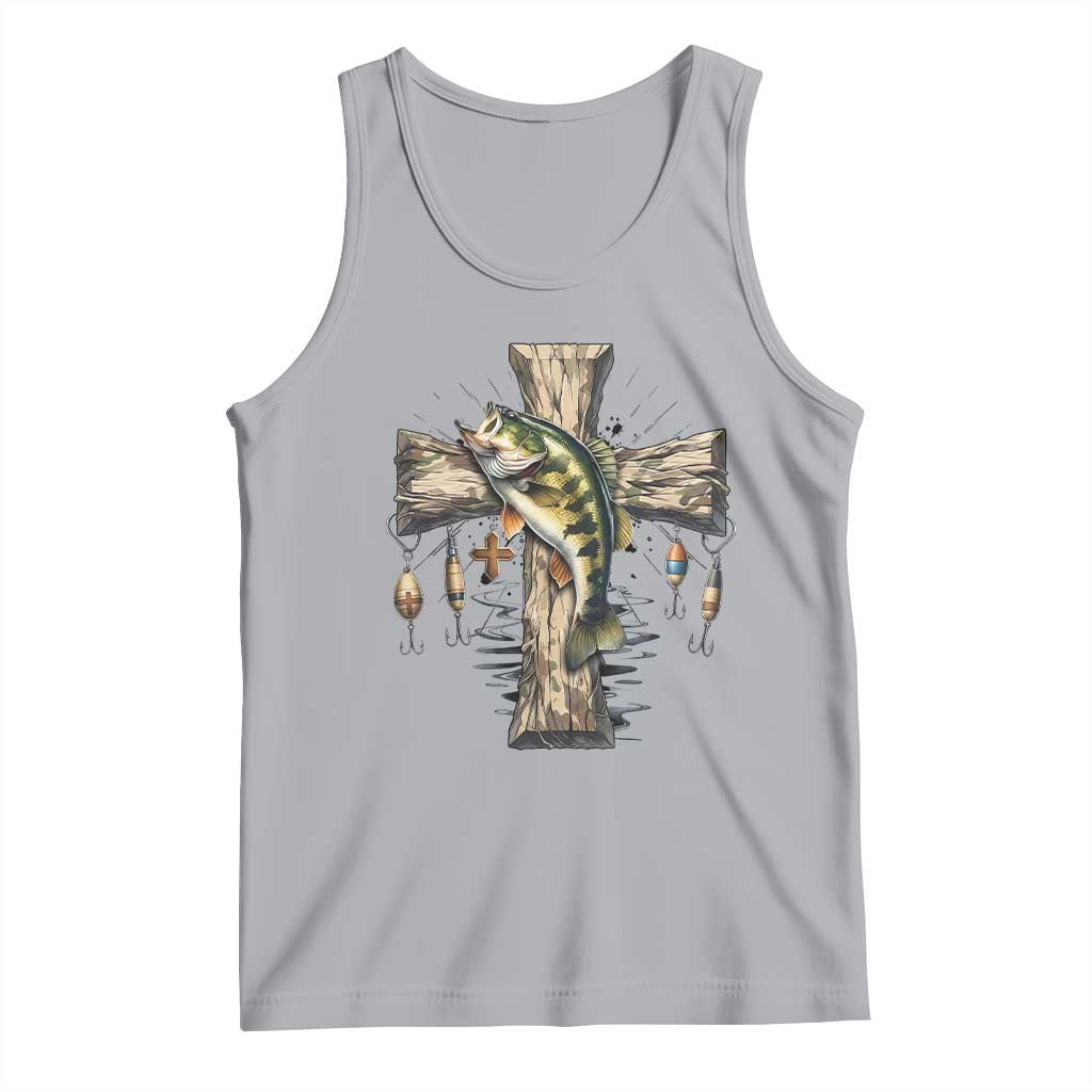 Camo Jesus Cross Fishing Tank Top Faith Family Fishing Fathers Day TS12 Athletic Heather Print Your Wear