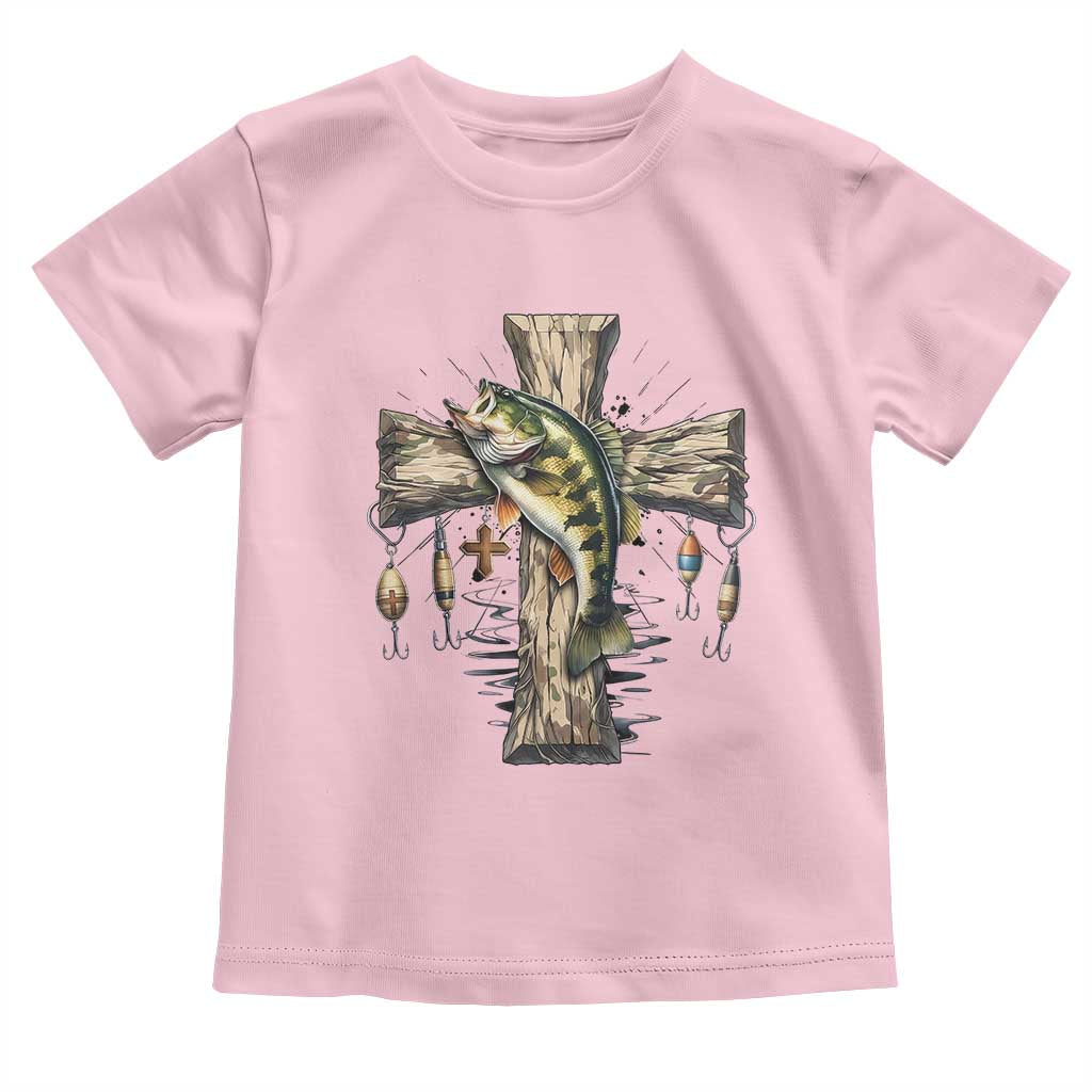 Camo Jesus Cross Fishing Toddler T Shirt Faith Family Fishing Fathers Day TS12 Light Pink Print Your Wear
