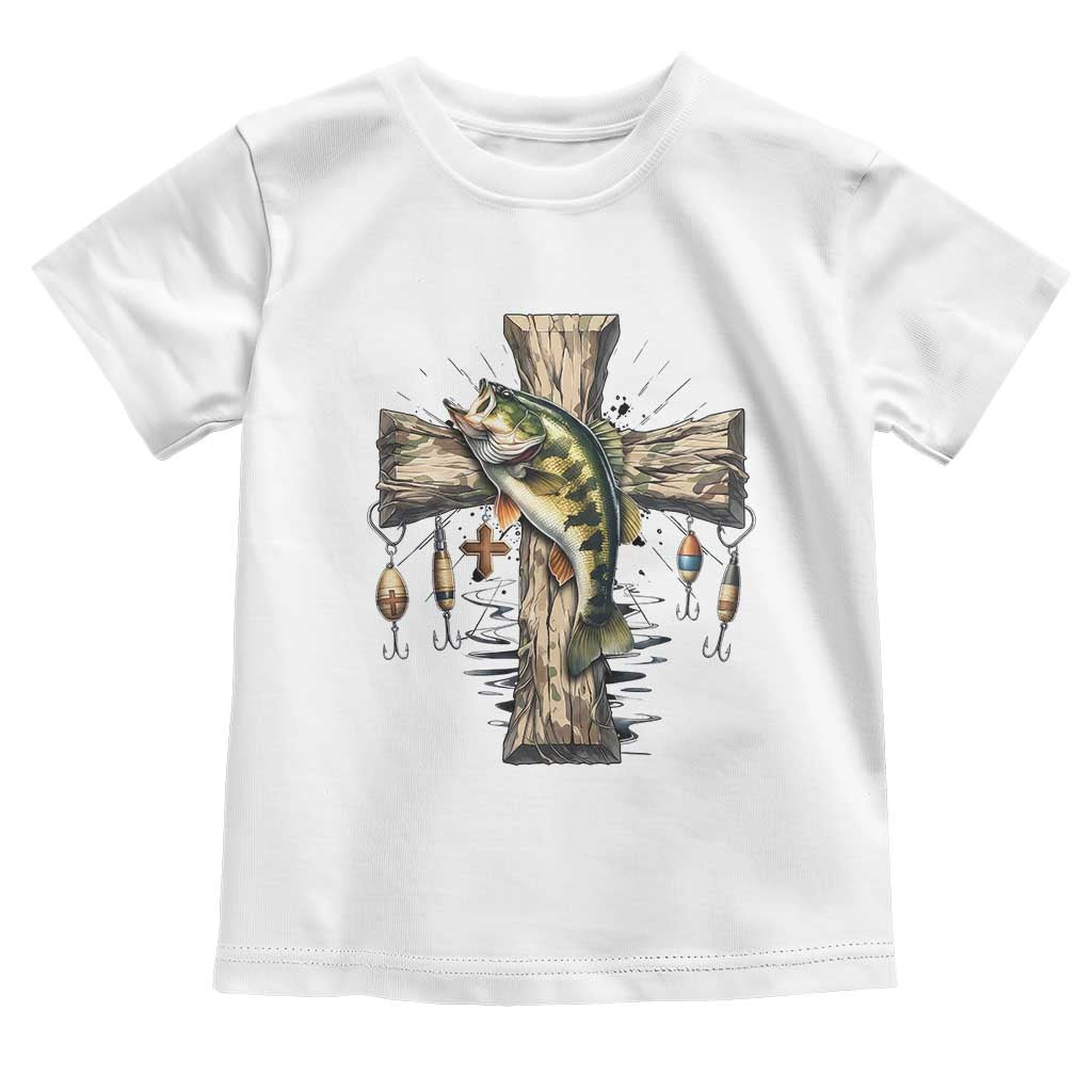 Camo Jesus Cross Fishing Toddler T Shirt Faith Family Fishing Fathers Day TS12 White Print Your Wear