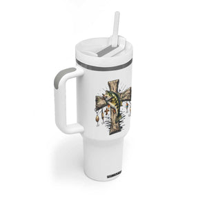Camo Jesus Cross Fishing Tumbler With Handle Faith Family Fishing Fathers Day TS12 Print Your Wear