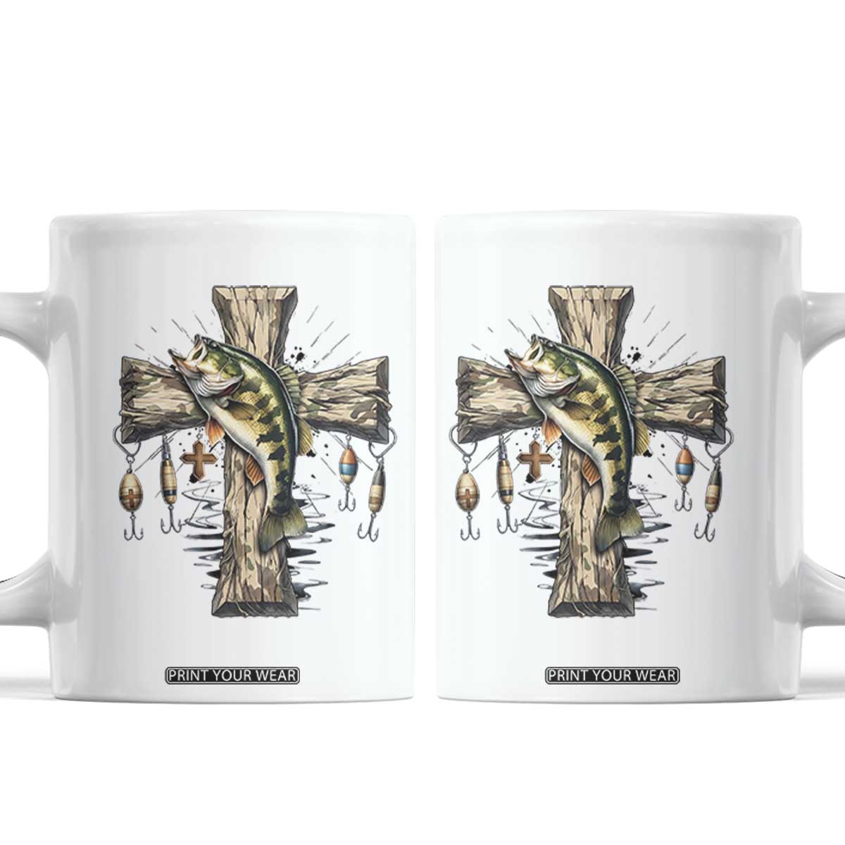 Camo Jesus Cross Fishing Coffee Mug Faith Family Fishing Fathers Day TS12 White Print Your Wear