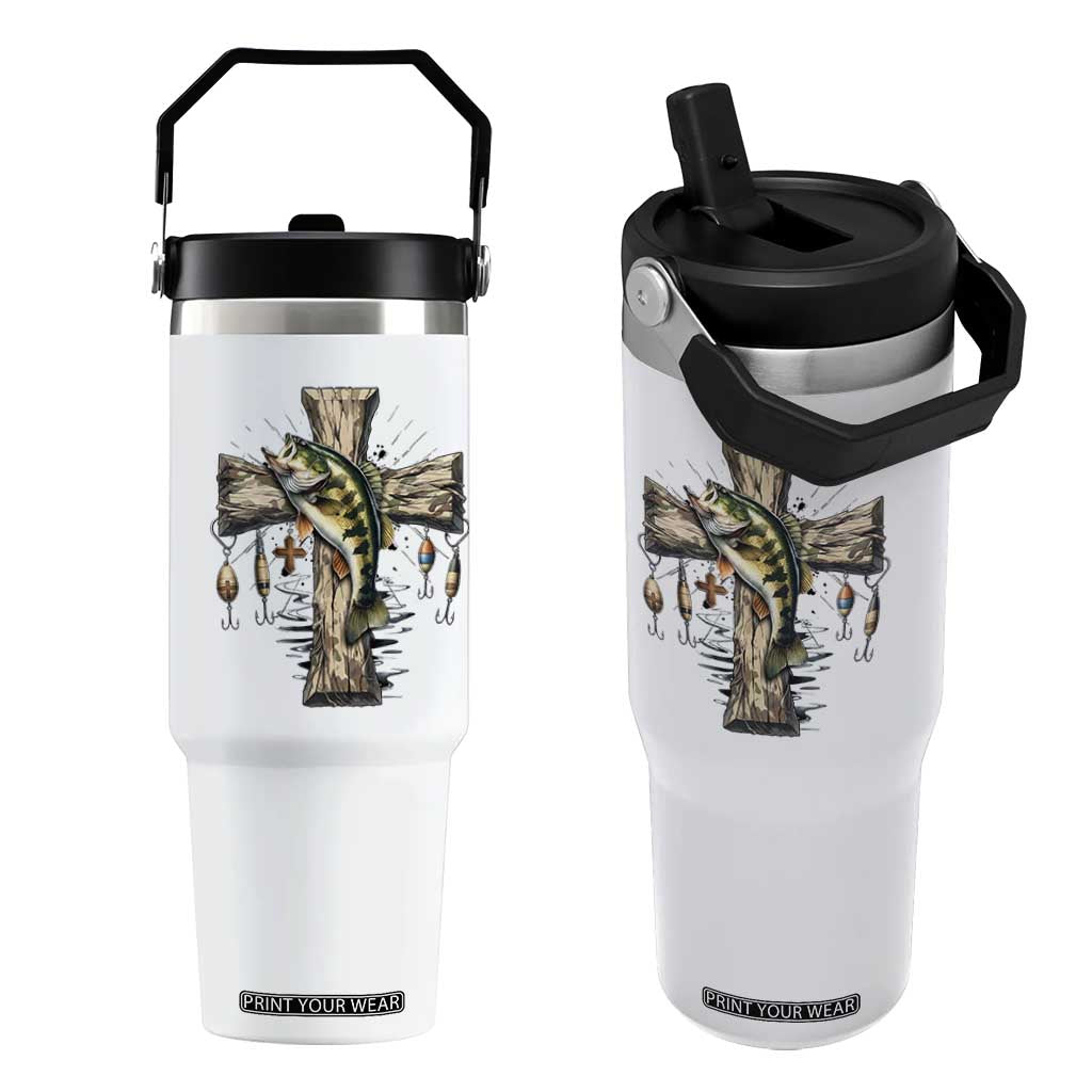 Camo Jesus Cross Fishing Flip Straw Tumbler Faith Family Fishing Fathers Day TS12 One Size: 30 oz White Print Your Wear