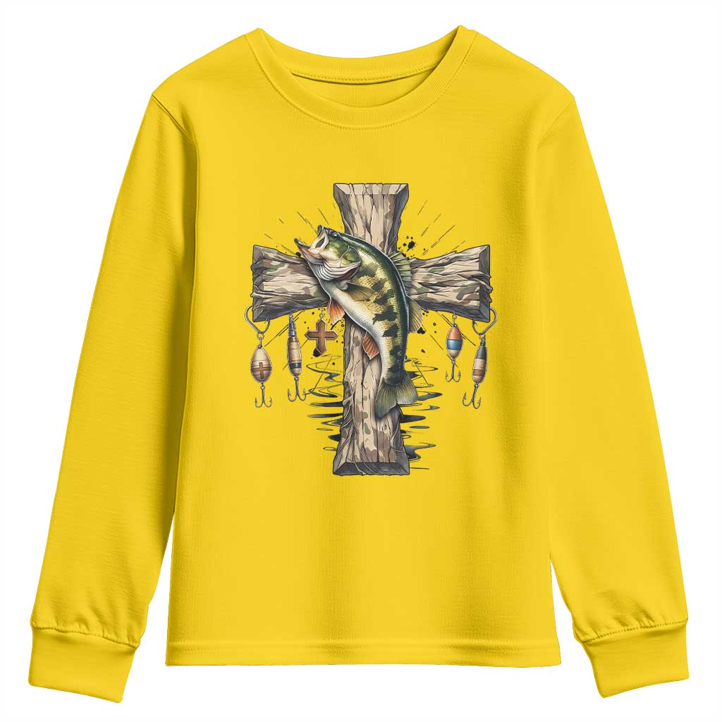 Camo Jesus Cross Fishing Youth Sweatshirt Faith Family Fishing Fathers Day TS12 Daisy Print Your Wear