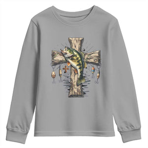Camo Jesus Cross Fishing Youth Sweatshirt Faith Family Fishing Fathers Day TS12 Sport Gray Print Your Wear