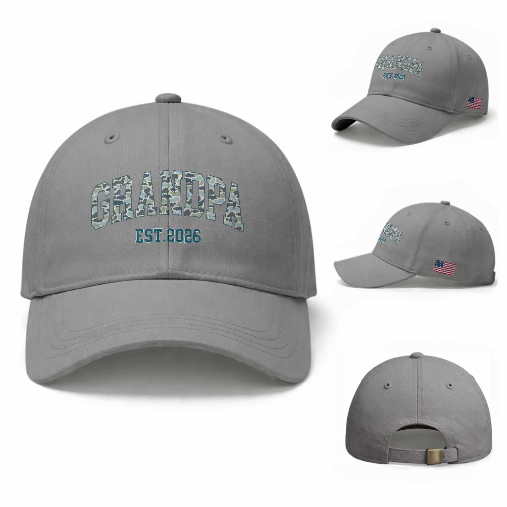 Promoted To Grandpa Est 2026 Baseball Cap Camo Fishing New Grandpa Gift TS12 Baseball Cap Universal Fit Sport Gray Print Your Wear
