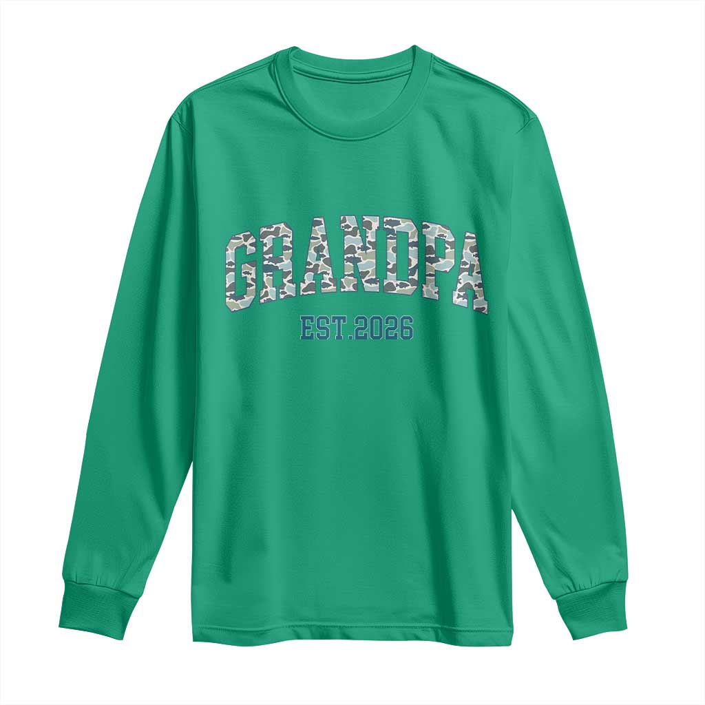 Promoted To Grandpa Est 2026 Long Sleeve Shirt Camo Fishing New Grandpa Gift TS12 Irish Green Print Your Wear