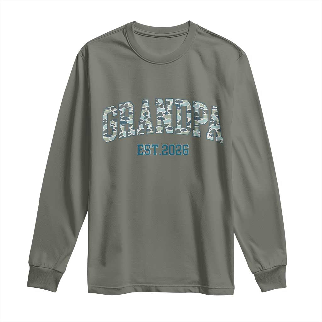 Promoted To Grandpa Est 2026 Long Sleeve Shirt Camo Fishing New Grandpa Gift TS12 Military Green Print Your Wear