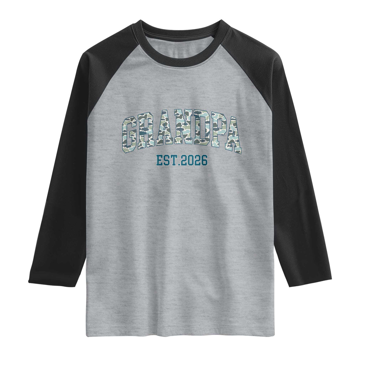 Promoted To Grandpa Est 2026 Raglan Shirt Camo Fishing New Grandpa Gift TS12 Heather Gray Black Print Your Wear