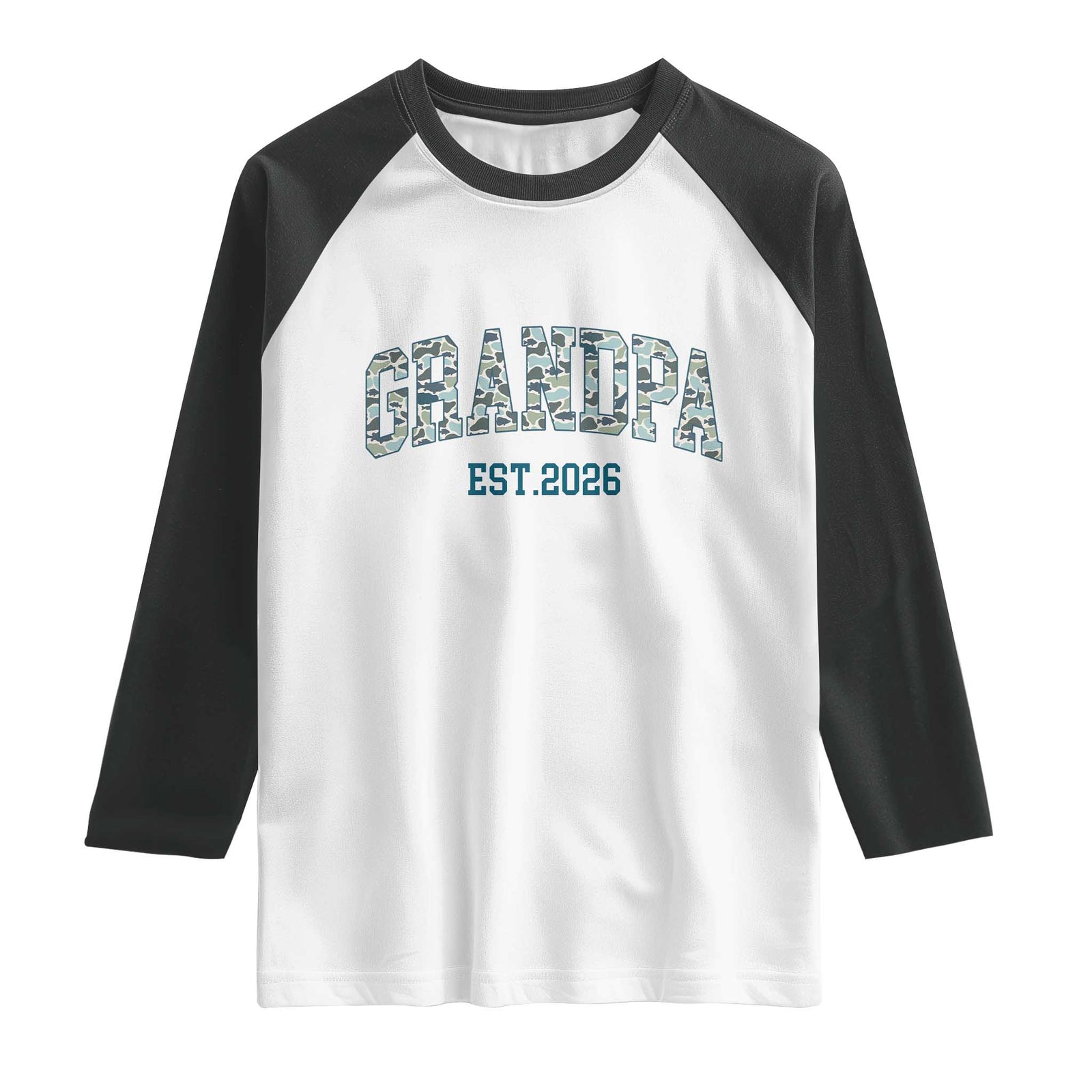 Promoted To Grandpa Est 2026 Raglan Shirt Camo Fishing New Grandpa Gift TS12 White Black Print Your Wear