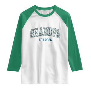 Promoted To Grandpa Est 2026 Raglan Shirt Camo Fishing New Grandpa Gift TS12 White Kelly Green Print Your Wear