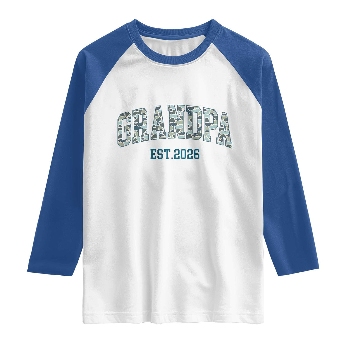 Promoted To Grandpa Est 2026 Raglan Shirt Camo Fishing New Grandpa Gift TS12 White Royal Print Your Wear