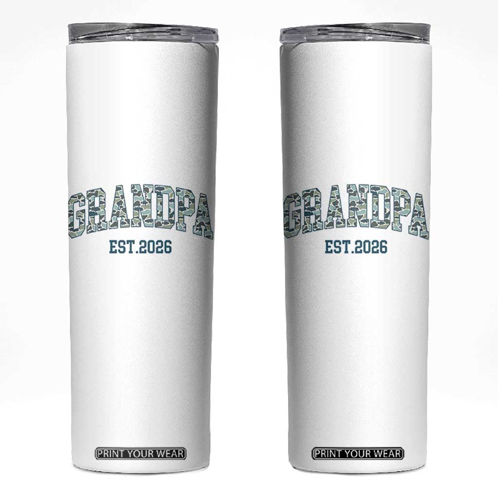 Promoted To Grandpa Est 2026 Skinny Tumbler Camo Fishing New Grandpa Gift TS12 White Print Your Wear