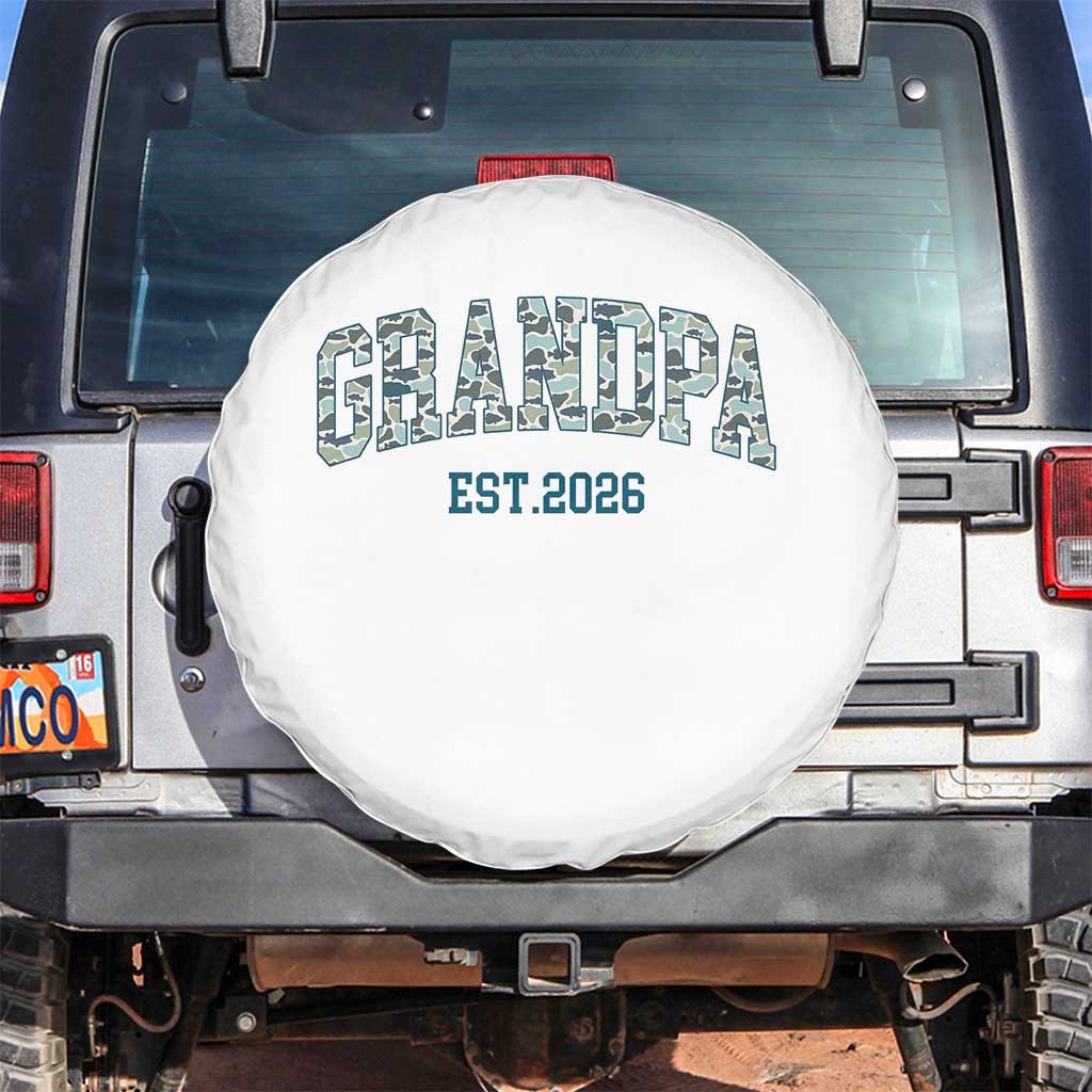 Promoted To Grandpa Est 2026 Spare Tire Cover Camo Fishing New Grandpa Gift TS12 No hole White Print Your Wear
