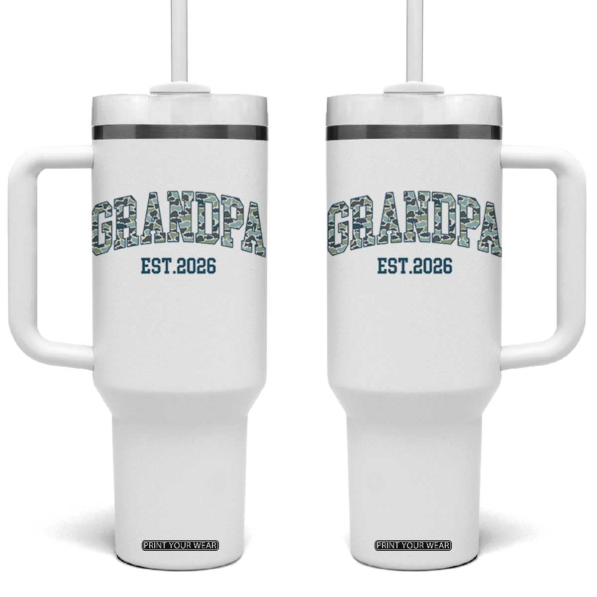 Promoted To Grandpa Est 2026 Tumbler With Handle Camo Fishing New Grandpa Gift TS12 One Size: 40 oz White Print Your Wear