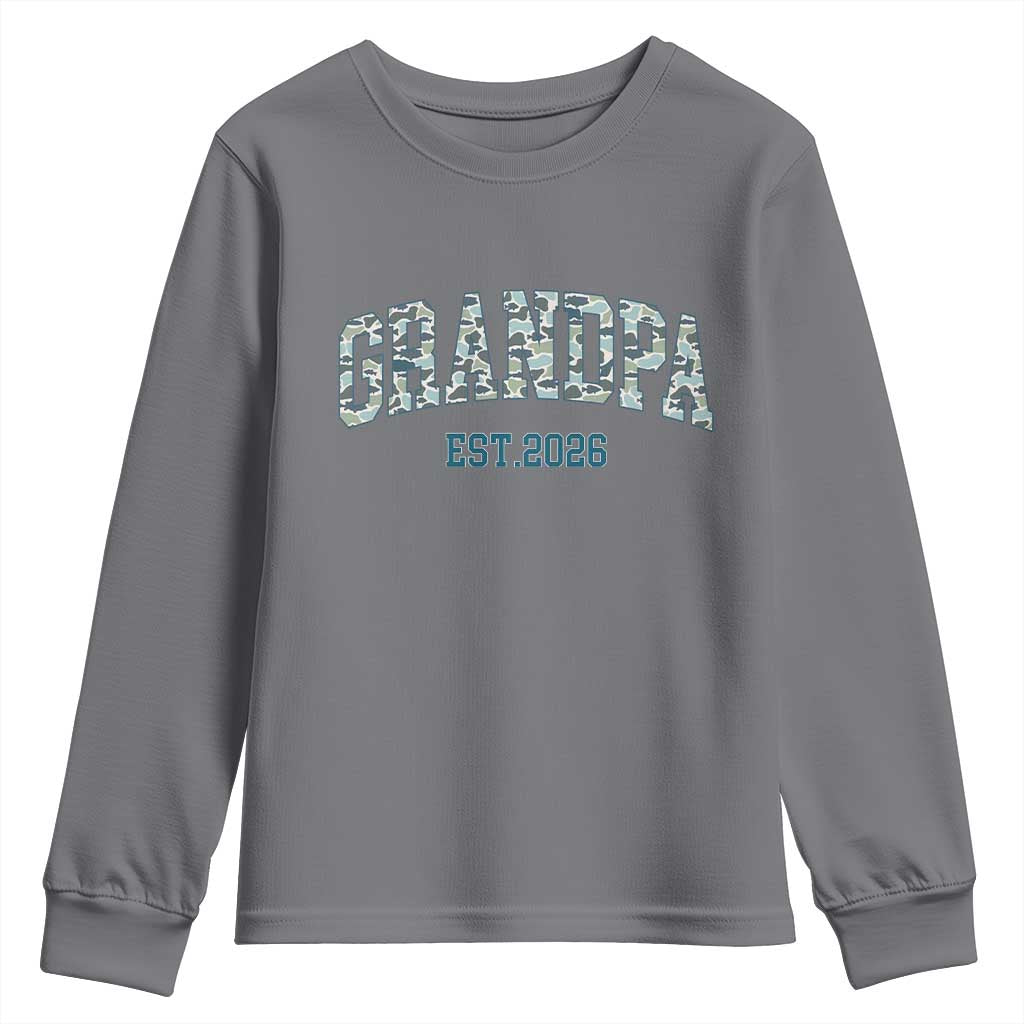 Promoted To Grandpa Est 2026 Youth Sweatshirt Camo Fishing New Grandpa Gift TS12 Charcoal Print Your Wear