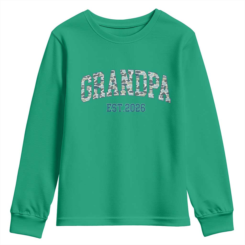 Promoted To Grandpa Est 2026 Youth Sweatshirt Camo Fishing New Grandpa Gift TS12 Irish Green Print Your Wear