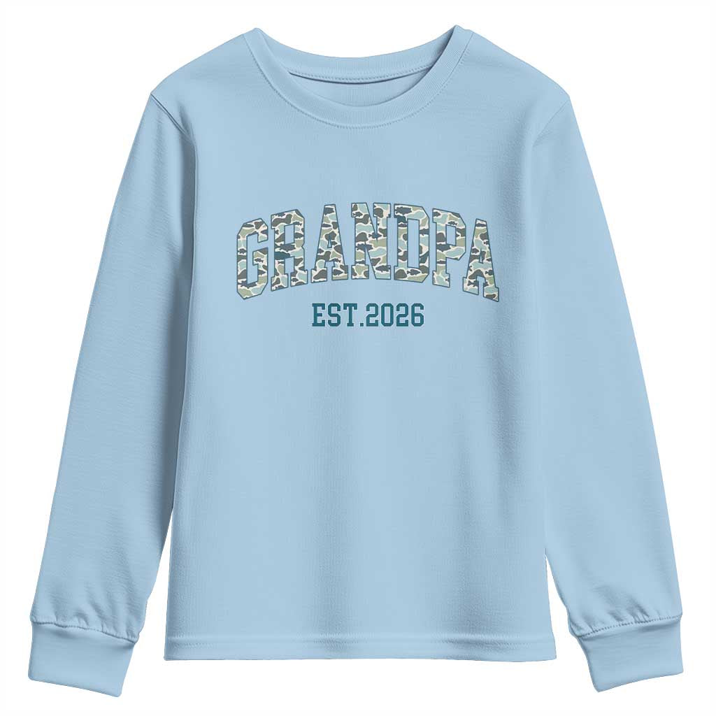 Promoted To Grandpa Est 2026 Youth Sweatshirt Camo Fishing New Grandpa Gift TS12 Light Blue Print Your Wear