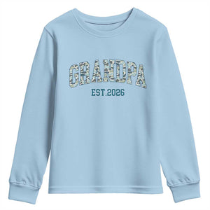 Promoted To Grandpa Est 2026 Youth Sweatshirt Camo Fishing New Grandpa Gift TS12 Light Blue Print Your Wear