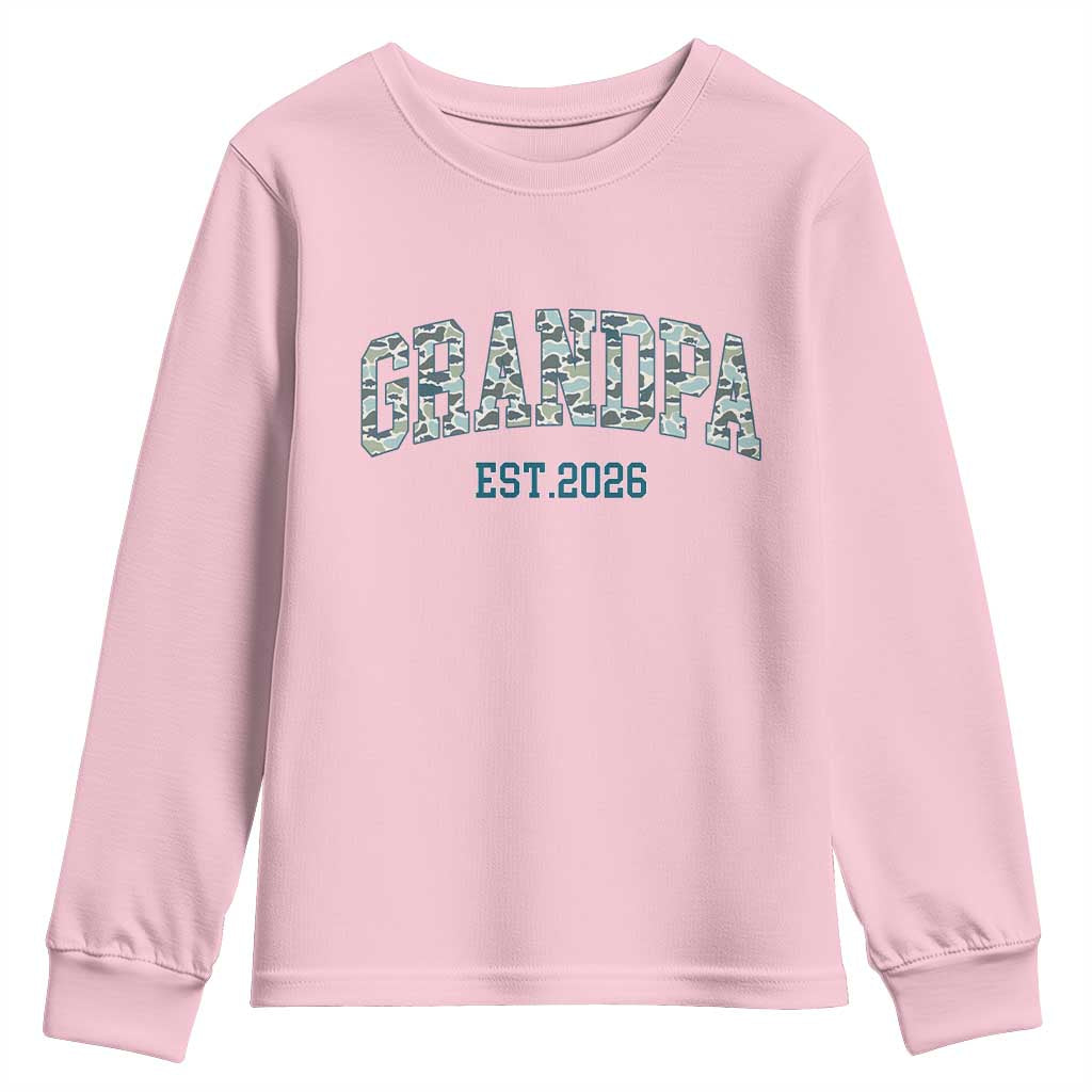 Promoted To Grandpa Est 2026 Youth Sweatshirt Camo Fishing New Grandpa Gift TS12 Light Pink Print Your Wear