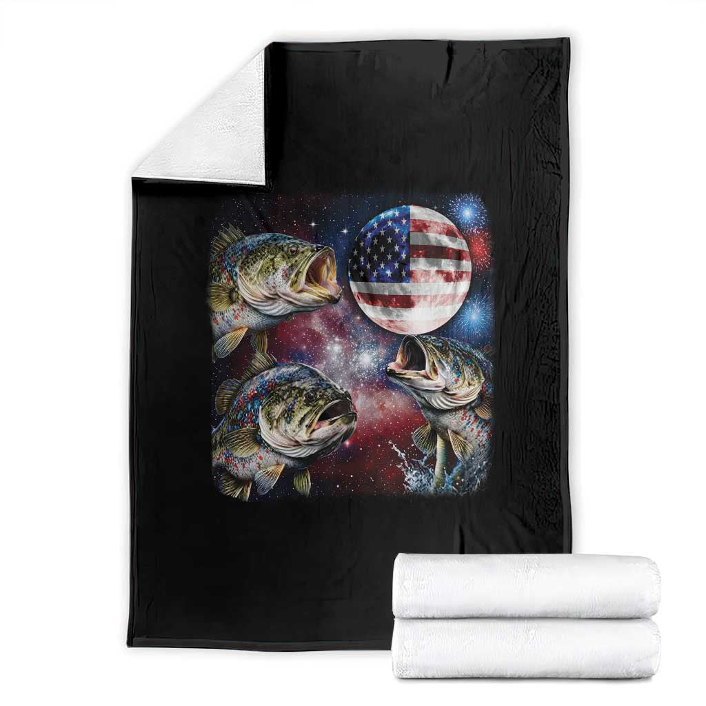 Patriotic Bass Fishing Moon Throw Blanket 4th Of July Fisherman Gift TS12 Black Print Your Wear