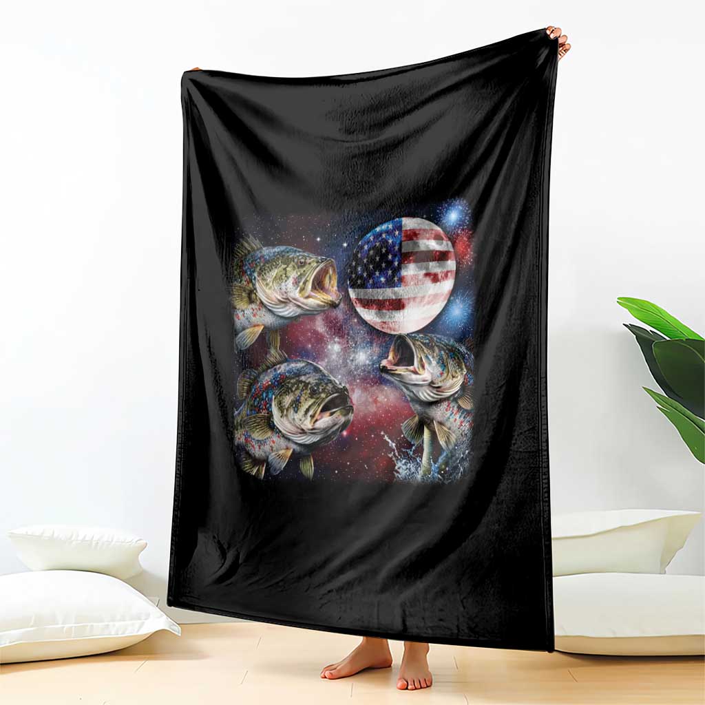 Patriotic Bass Fishing Moon Throw Blanket 4th Of July Fisherman Gift TS12 Print Your Wear