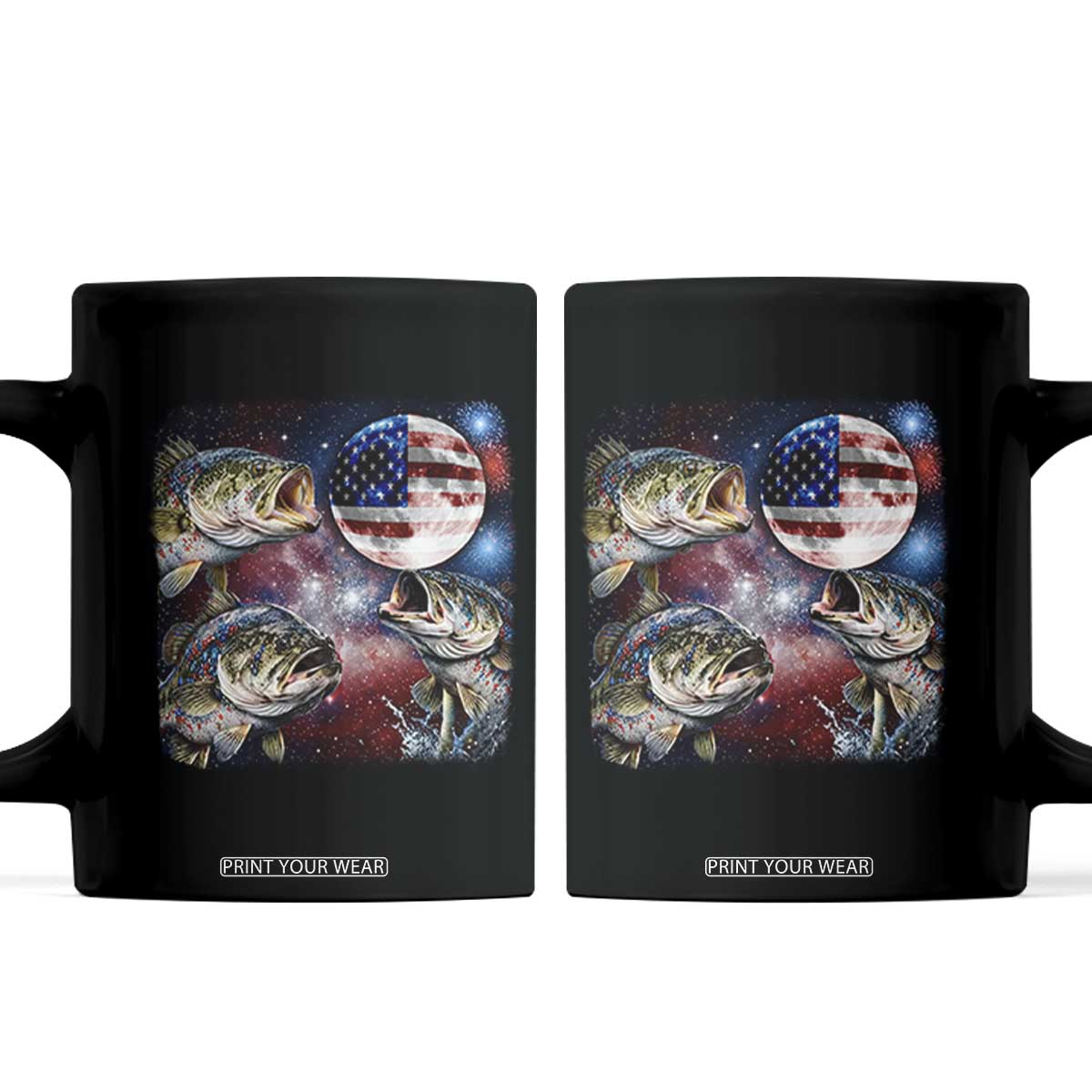 Patriotic Bass Fishing Moon Coffee Mug 4th Of July Fisherman Gift TS12 Black Print Your Wear