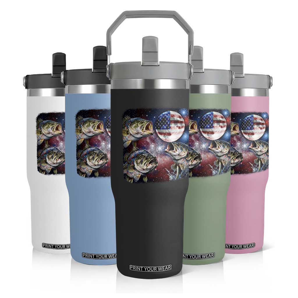 Patriotic Bass Fishing Moon Flip Straw Tumbler 4th Of July Fisherman Gift TS12 Print Your Wear