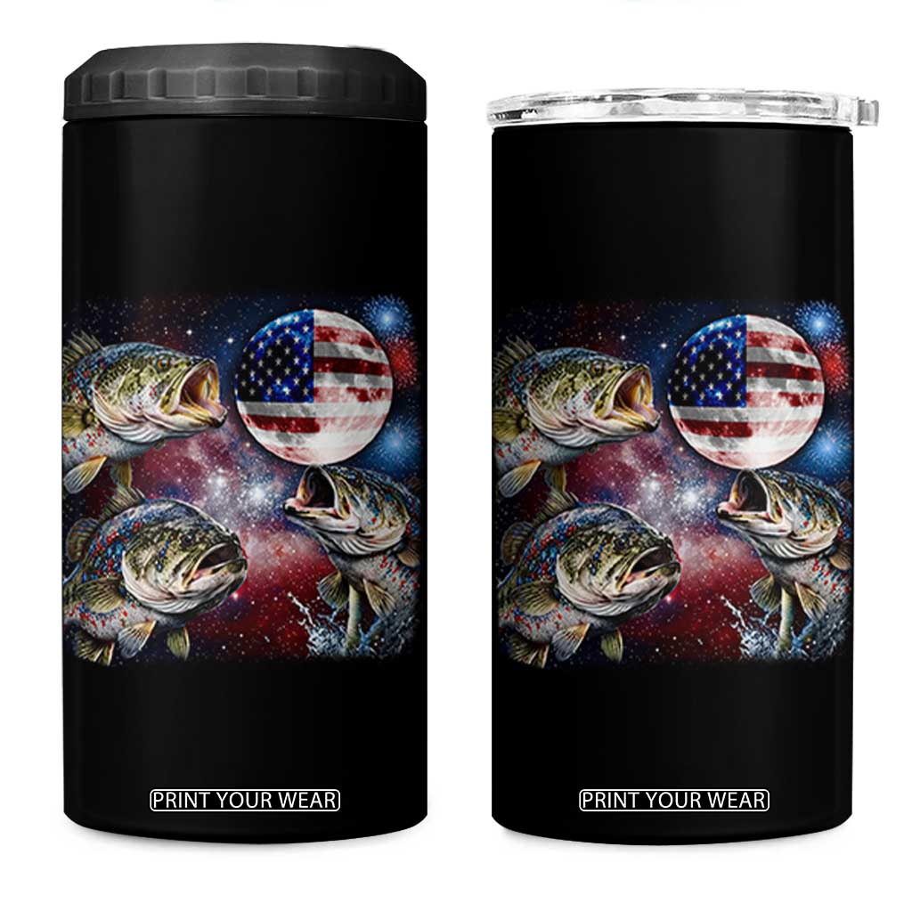 Patriotic Bass Fishing Moon 4 in 1 Can Cooler Tumbler 4th Of July Fisherman Gift TS12 One Size: 16 oz Black Print Your Wear
