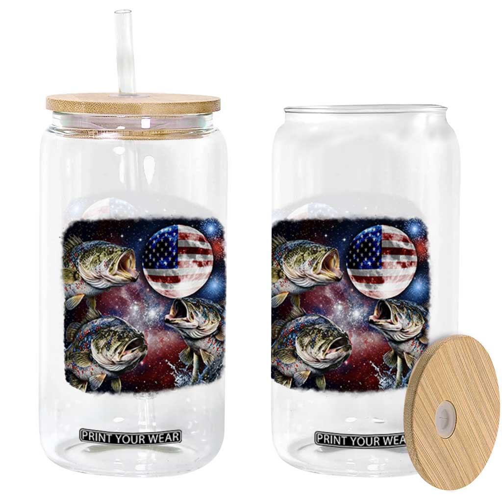 Patriotic Bass Fishing Moon Glass Can 4th Of July Fisherman Gift TS12 Print Your Wear