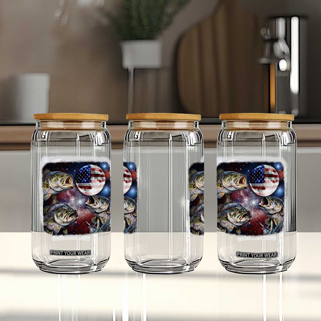 Patriotic Bass Fishing Moon Glass Can 4th Of July Fisherman Gift TS12 Print Your Wear