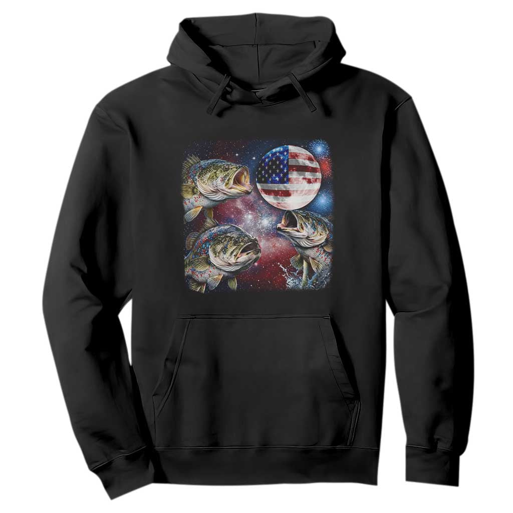 Patriotic Bass Fishing Moon Hoodie 4th Of July Fisherman Gift TS12 Black Print Your Wear