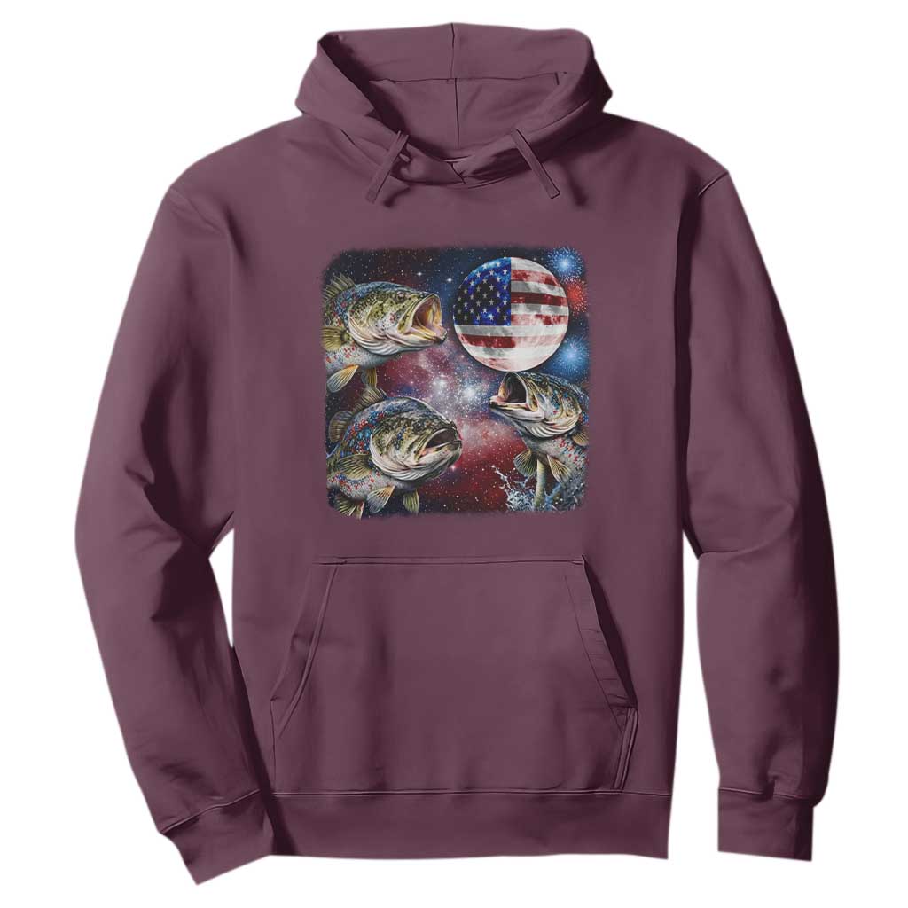 Patriotic Bass Fishing Moon Hoodie 4th Of July Fisherman Gift TS12 Maroon Print Your Wear