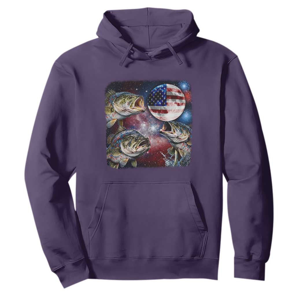Patriotic Bass Fishing Moon Hoodie 4th Of July Fisherman Gift TS12 Purple Print Your Wear
