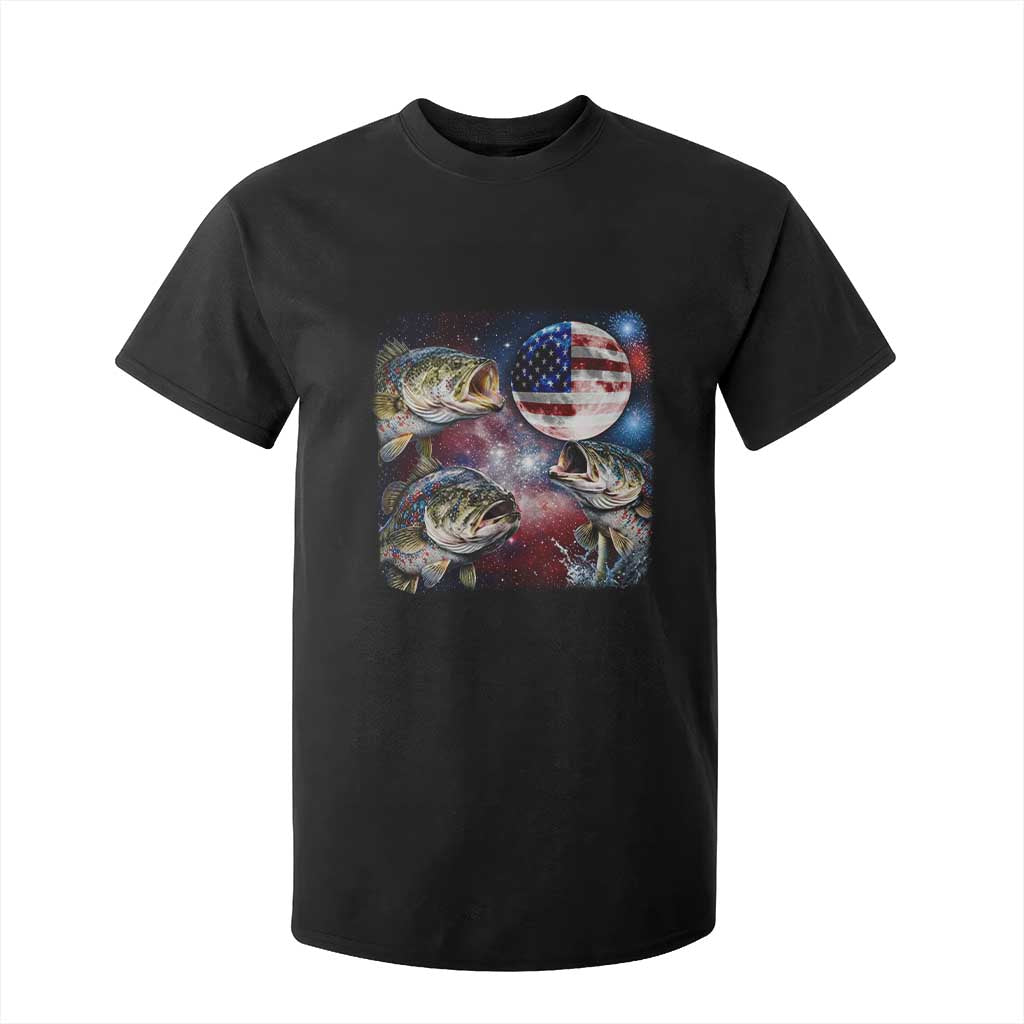 Patriotic Bass Fishing Moon T Shirt For Kid 4th Of July Fisherman Gift TS12 Black Print Your Wear