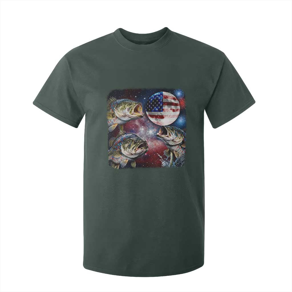 Patriotic Bass Fishing Moon T Shirt For Kid 4th Of July Fisherman Gift TS12 Dark Forest Green Print Your Wear