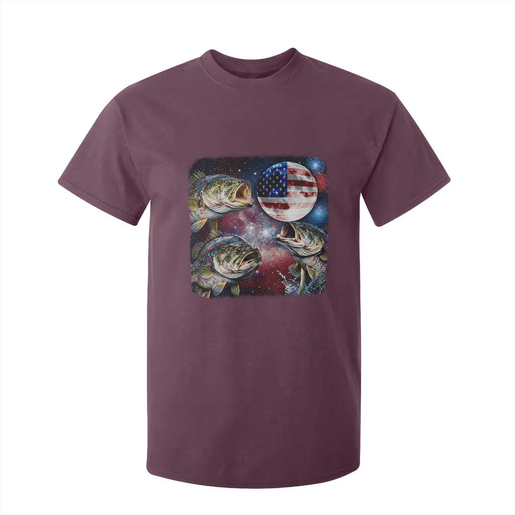 Patriotic Bass Fishing Moon T Shirt For Kid 4th Of July Fisherman Gift TS12 Maroon Print Your Wear