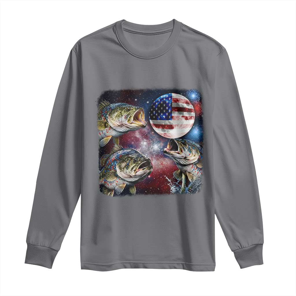 Patriotic Bass Fishing Moon Long Sleeve Shirt 4th Of July Fisherman Gift TS12 Charcoal Print Your Wear
