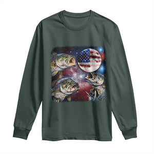 Patriotic Bass Fishing Moon Long Sleeve Shirt 4th Of July Fisherman Gift TS12 Dark Forest Green Print Your Wear