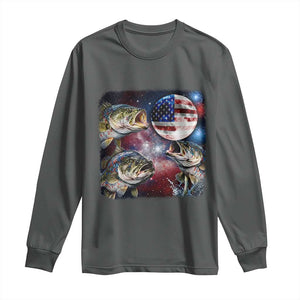 Patriotic Bass Fishing Moon Long Sleeve Shirt 4th Of July Fisherman Gift TS12 Dark Heather Print Your Wear
