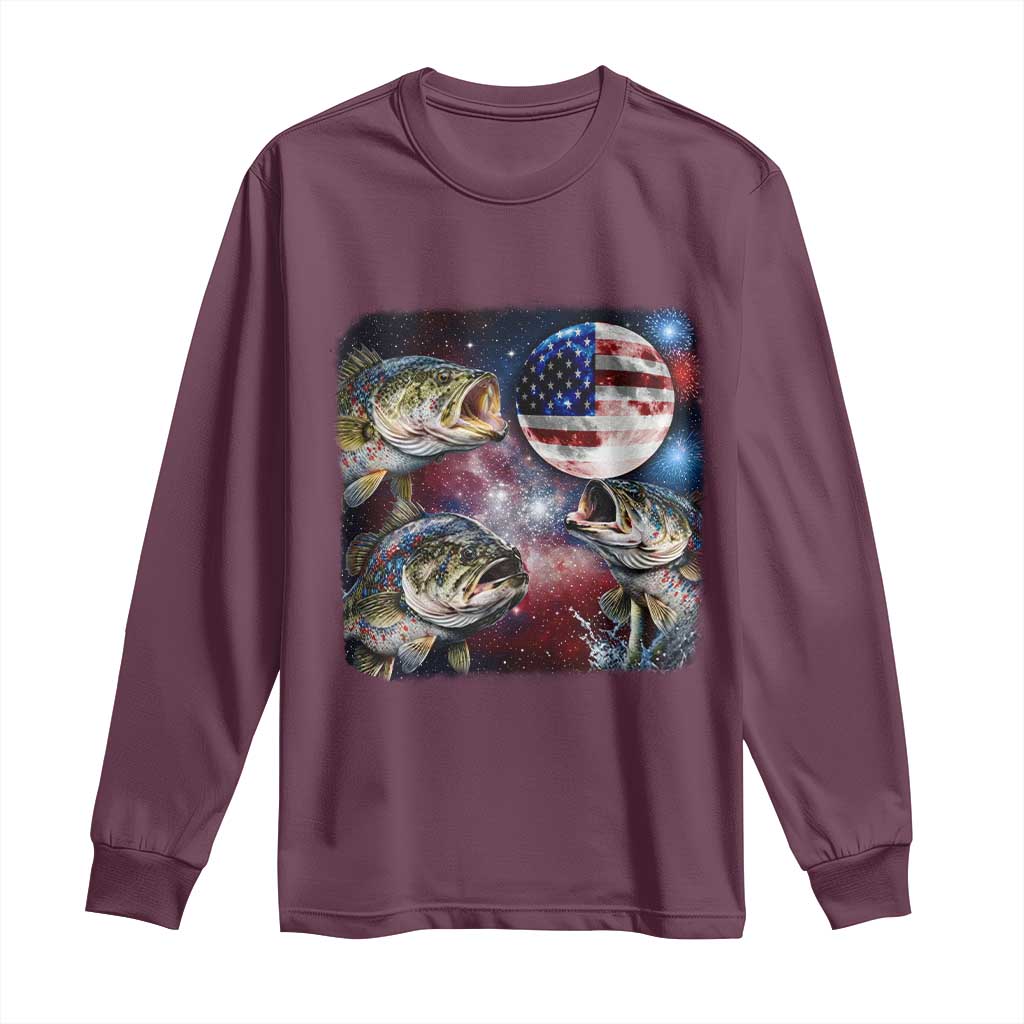 Patriotic Bass Fishing Moon Long Sleeve Shirt 4th Of July Fisherman Gift TS12 Maroon Print Your Wear