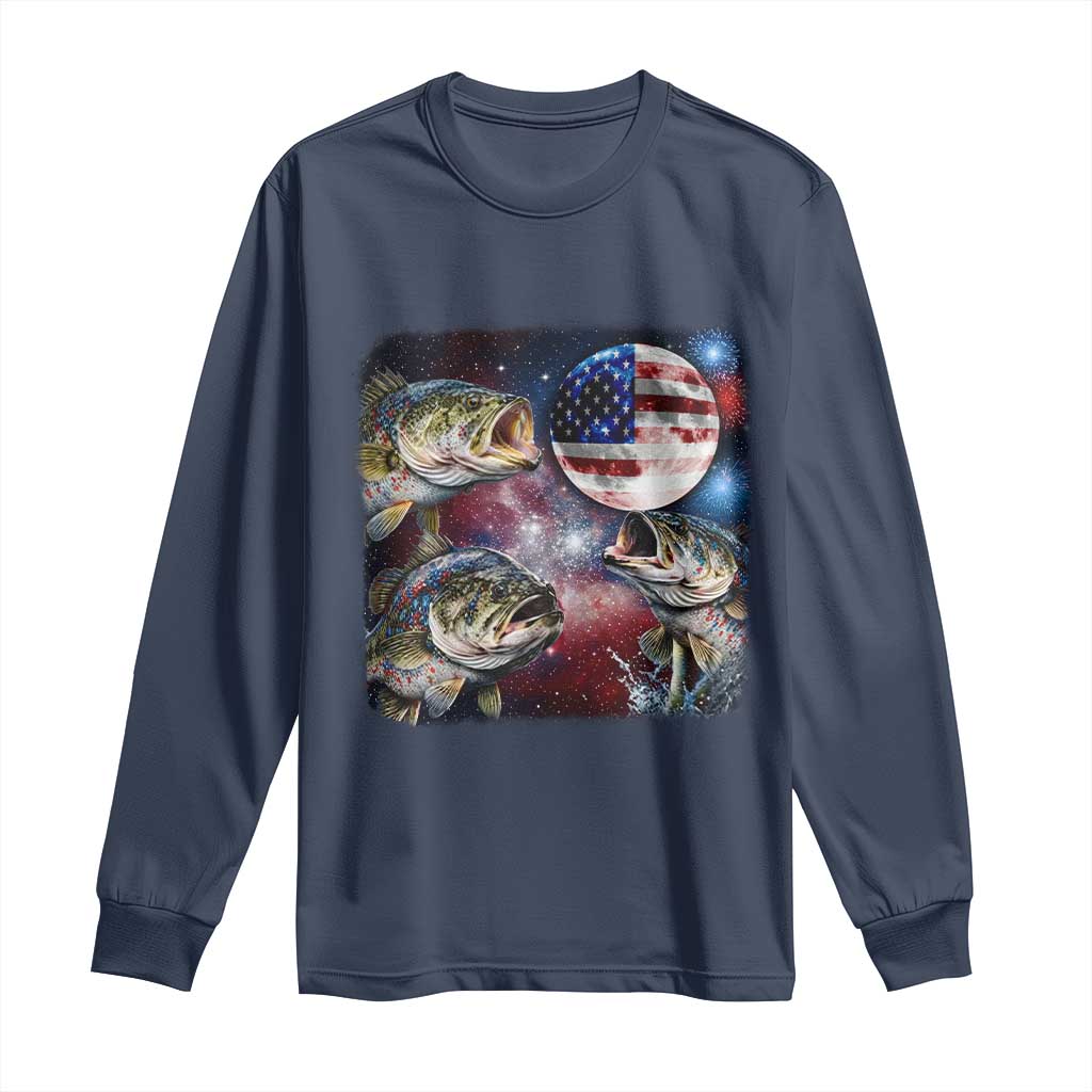Patriotic Bass Fishing Moon Long Sleeve Shirt 4th Of July Fisherman Gift TS12 Navy Print Your Wear