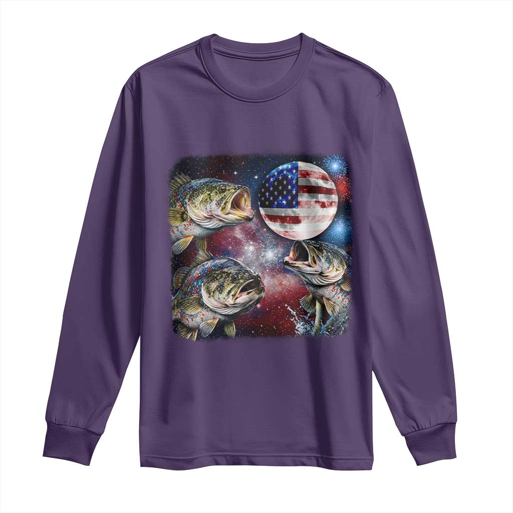 Patriotic Bass Fishing Moon Long Sleeve Shirt 4th Of July Fisherman Gift TS12 Purple Print Your Wear