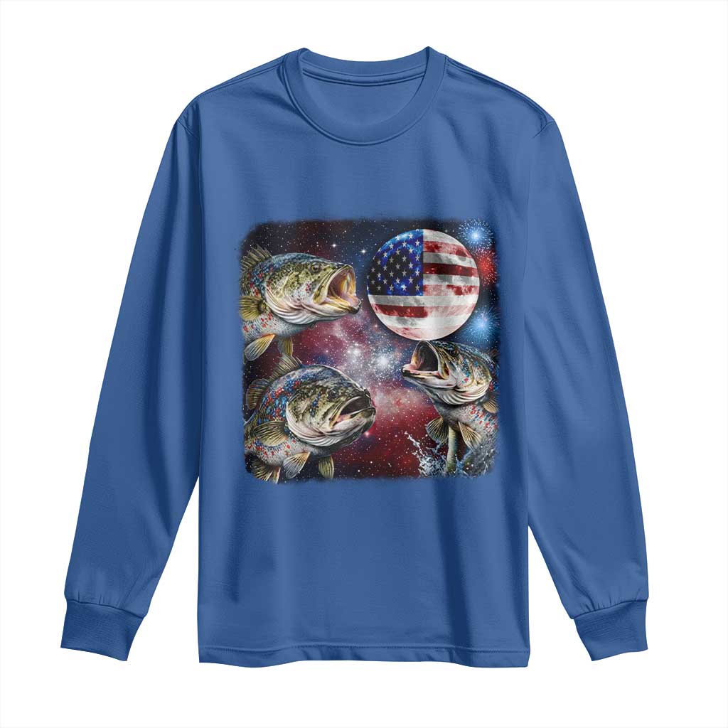 Patriotic Bass Fishing Moon Long Sleeve Shirt 4th Of July Fisherman Gift TS12 Royal Blue Print Your Wear