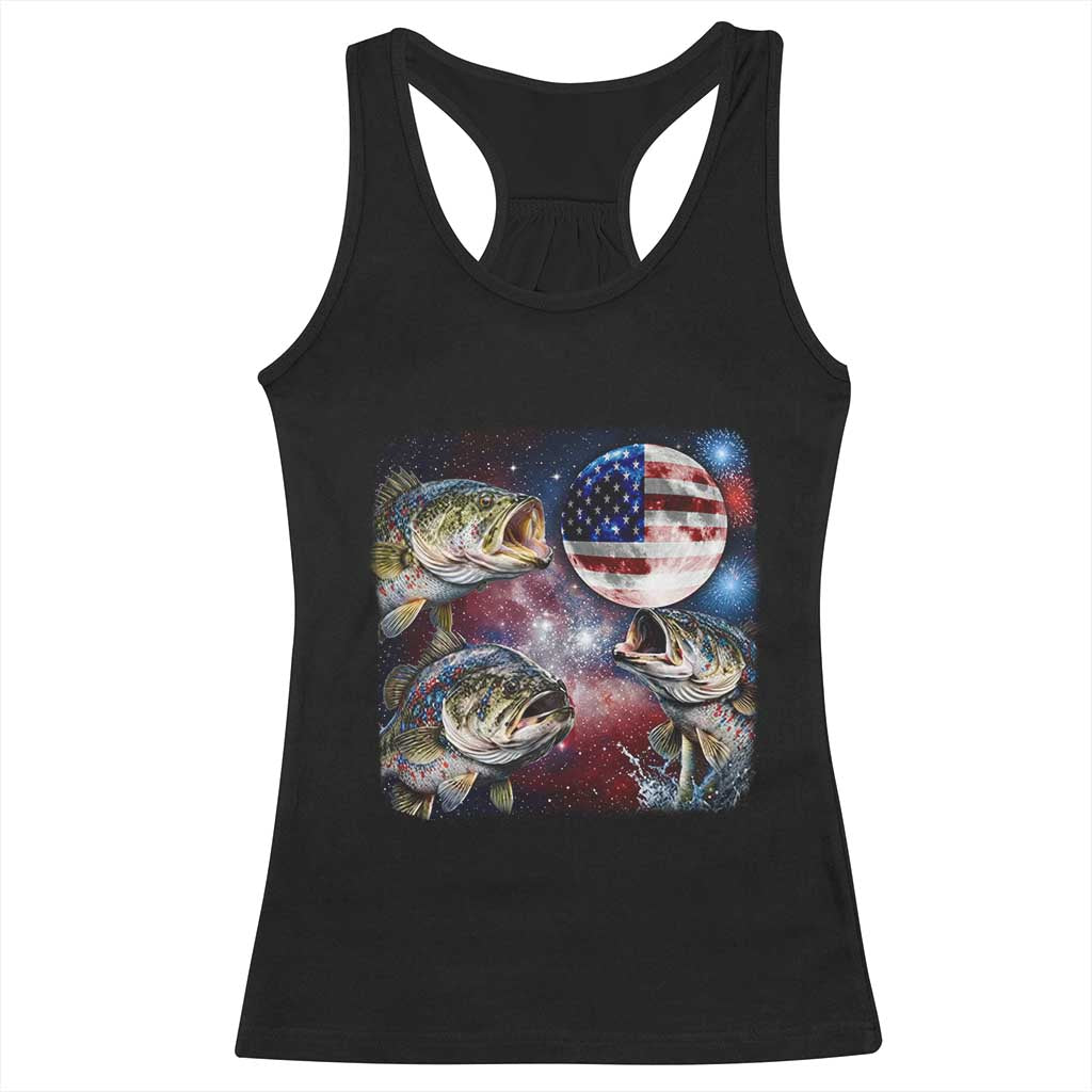 Patriotic Bass Fishing Moon Racerback Tank Top 4th Of July Fisherman Gift TS12 Black Print Your Wear