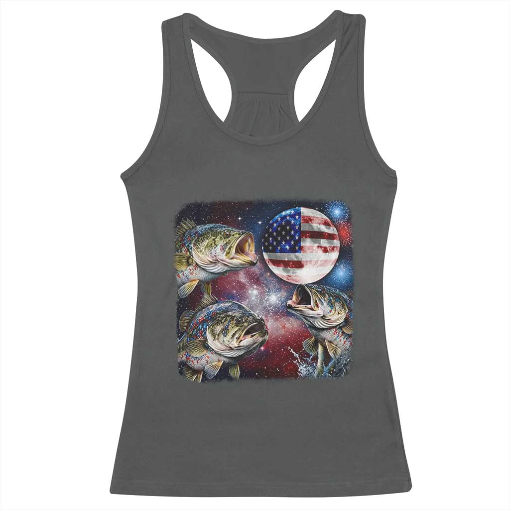 Patriotic Bass Fishing Moon Racerback Tank Top 4th Of July Fisherman Gift TS12 Dark Heather Print Your Wear