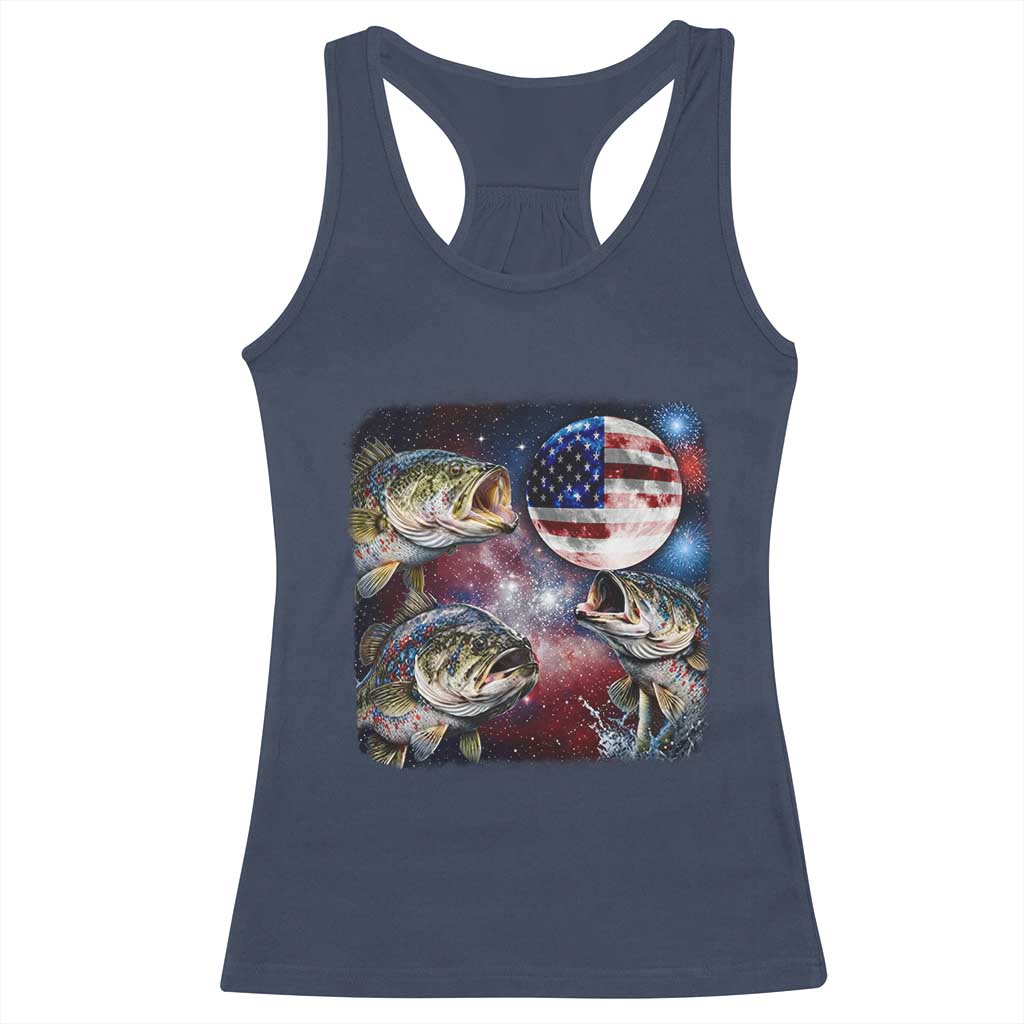 Patriotic Bass Fishing Moon Racerback Tank Top 4th Of July Fisherman Gift TS12 Navy Print Your Wear