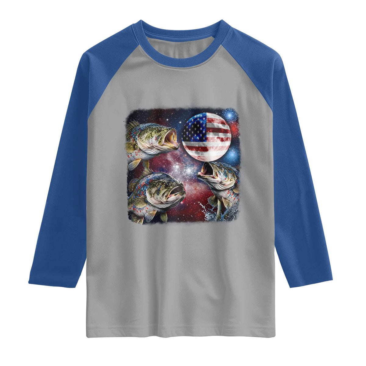 Patriotic Bass Fishing Moon Raglan Shirt 4th Of July Fisherman Gift TS12 Sport Gray Royal Print Your Wear