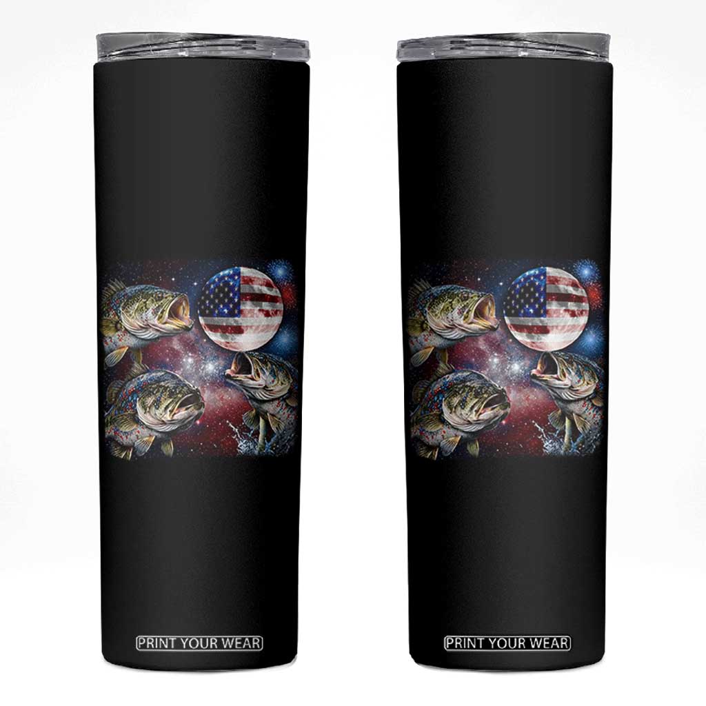 Patriotic Bass Fishing Moon Skinny Tumbler 4th Of July Fisherman Gift TS12 Black Print Your Wear