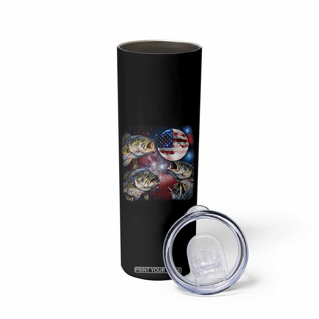 Patriotic Bass Fishing Moon Skinny Tumbler 4th Of July Fisherman Gift TS12 Print Your Wear